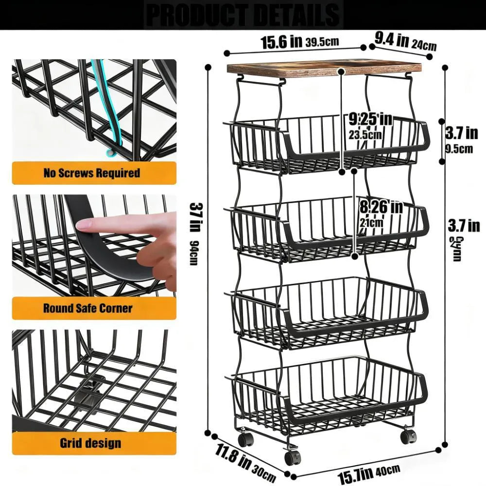 Stackable Metal Storage Basket with Wheels