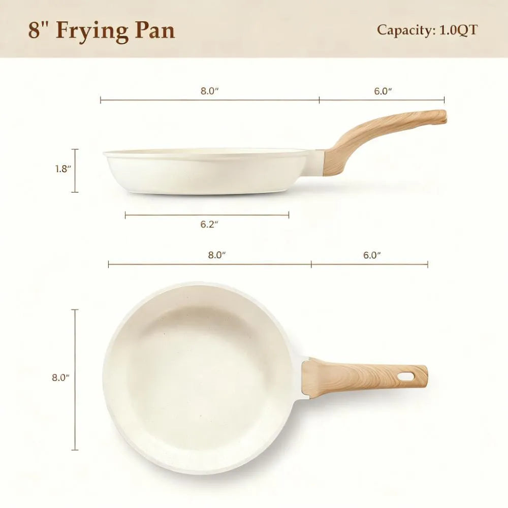 Healthy Non-Toxic Skillet, 8-Inch Cream White Design