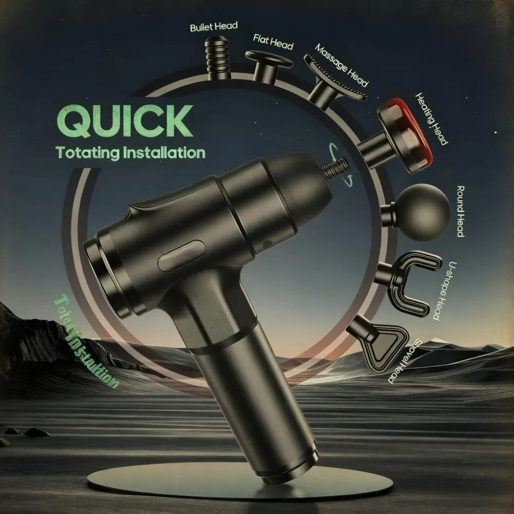 Quiet Heating Massage Gun, 7 Heads for Full-Body Relief, Deep Tissue Percussion