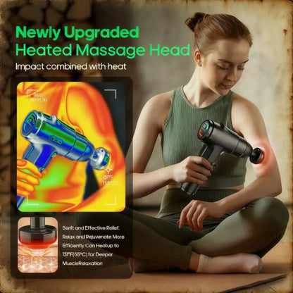 Quiet Heating Massage Gun, 7 Heads for Full-Body Relief, Deep Tissue Percussion