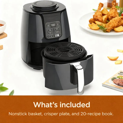 Space-Saving 4-in1 Air Fryer, 4QT Compact for Healthy Cooking, Includes 20 Easy Recipes