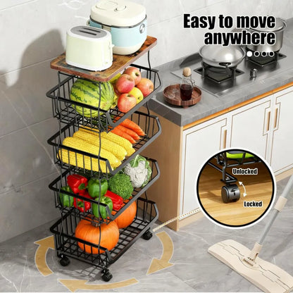 Stackable Metal Storage Basket with Wheels