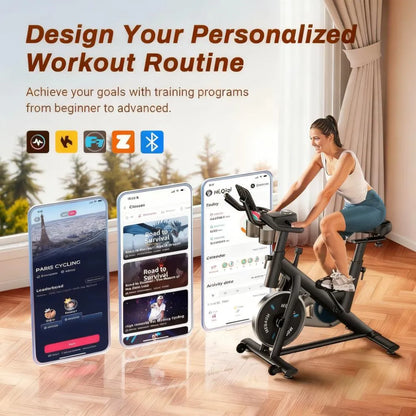 Smart Silent Exercise Bike with Exclusive App, 300lbs Capacity for Home Fitness