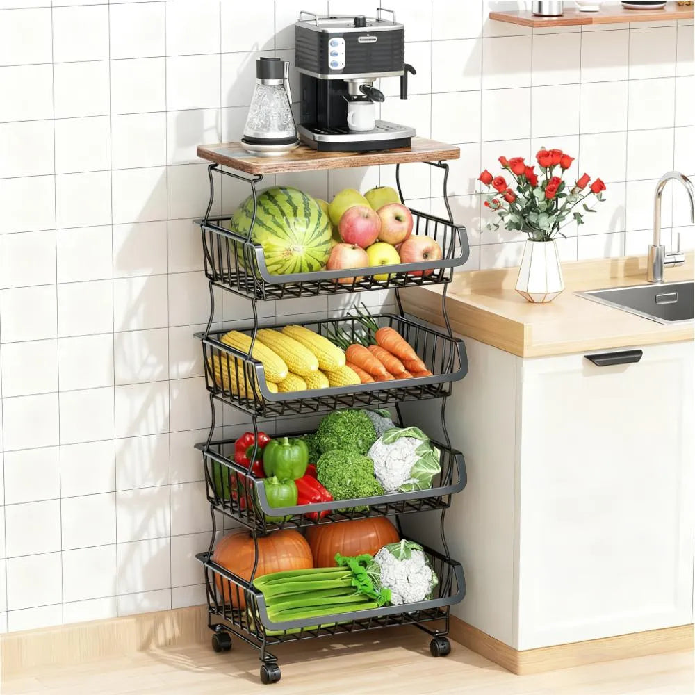 Stackable Metal Storage Basket with Wheels