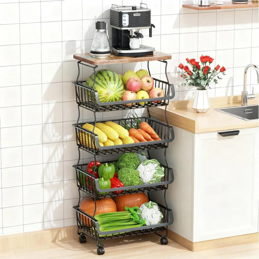 Stackable Metal Storage Basket with Wheels