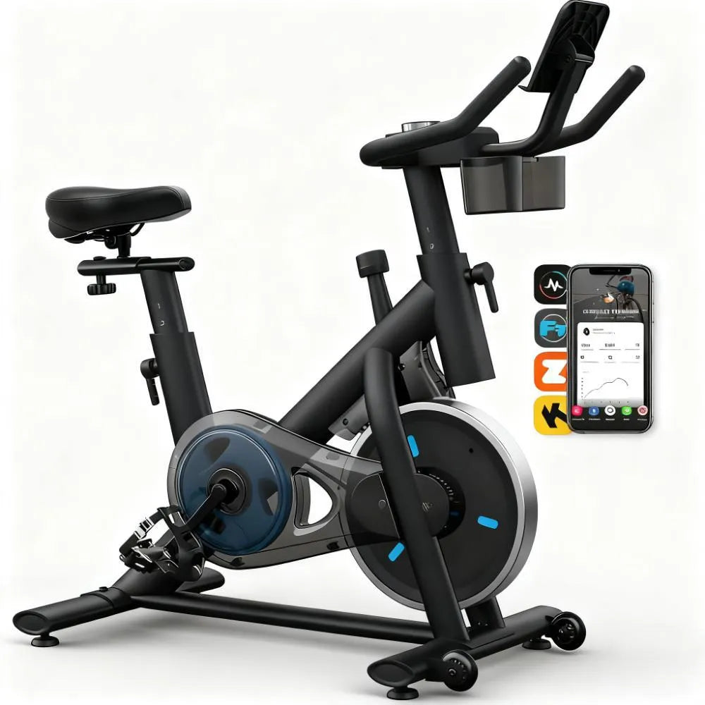 Smart Silent Exercise Bike with Exclusive App, 300lbs Capacity for Home Fitness