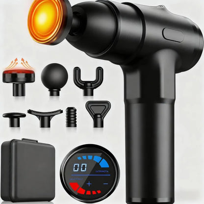 Quiet Heating Massage Gun, 7 Heads for Full-Body Relief, Deep Tissue Percussion