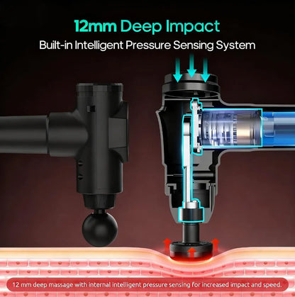 Quiet Heating Massage Gun, 7 Heads for Full-Body Relief, Deep Tissue Percussion