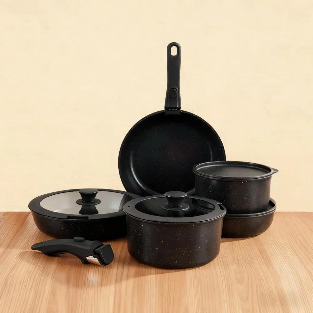 Modern Kitchen Cookware Set, Non-Stick & Easy Clean, Classic Black