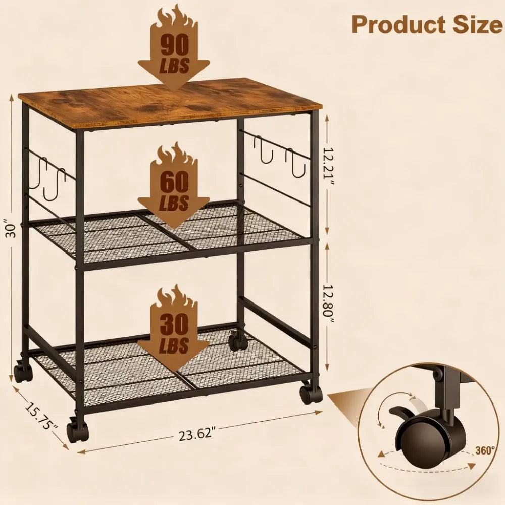 Space-Saving Kitchen Utility Cart, 3-Tier Organizer for Small Spaces