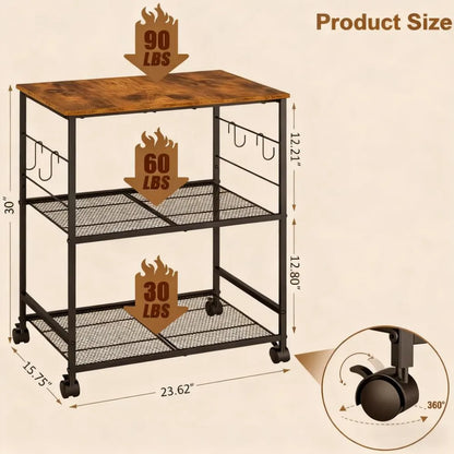 Space-Saving Kitchen Utility Cart, 3-Tier Organizer for Small Spaces