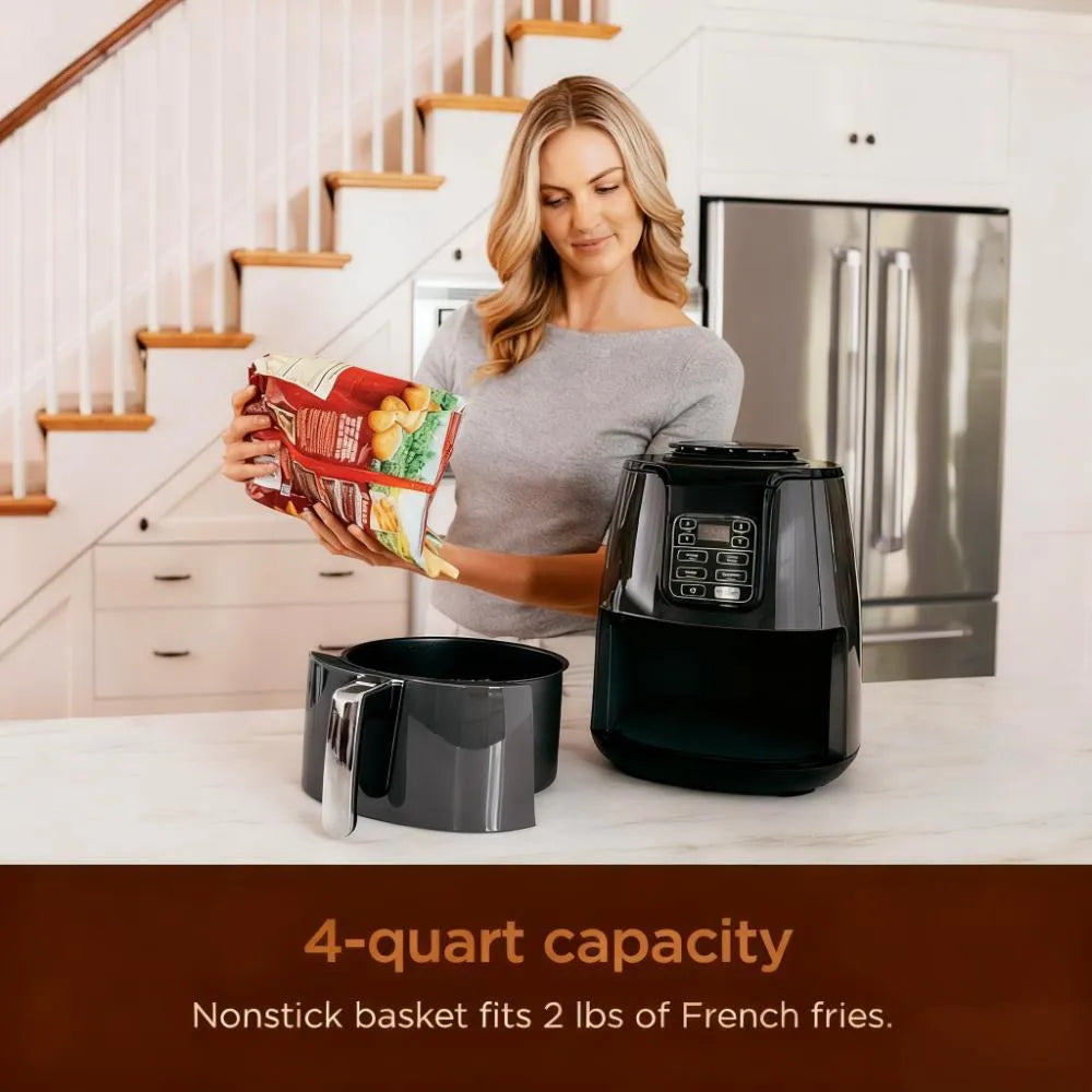 Space-Saving 4-in1 Air Fryer, 4QT Compact for Healthy Cooking, Includes 20 Easy Recipes
