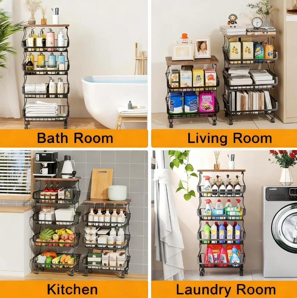 Stackable Metal Storage Basket with Wheels