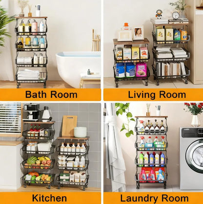 Stackable Metal Storage Basket with Wheels