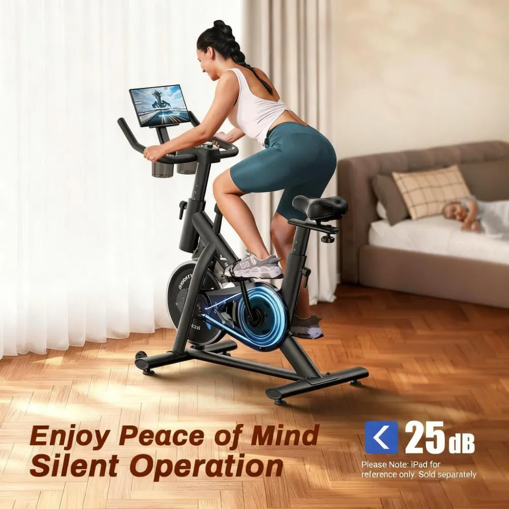 Smart Silent Exercise Bike with Exclusive App, 300lbs Capacity for Home Fitness